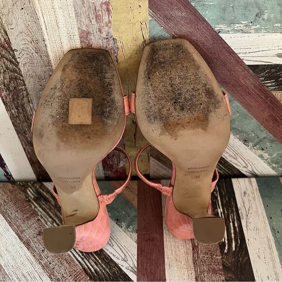 Paris Texas Embossed Leather Two Strap Heels Pink/Orange EUC SZ 6 - Picture 9 of 9